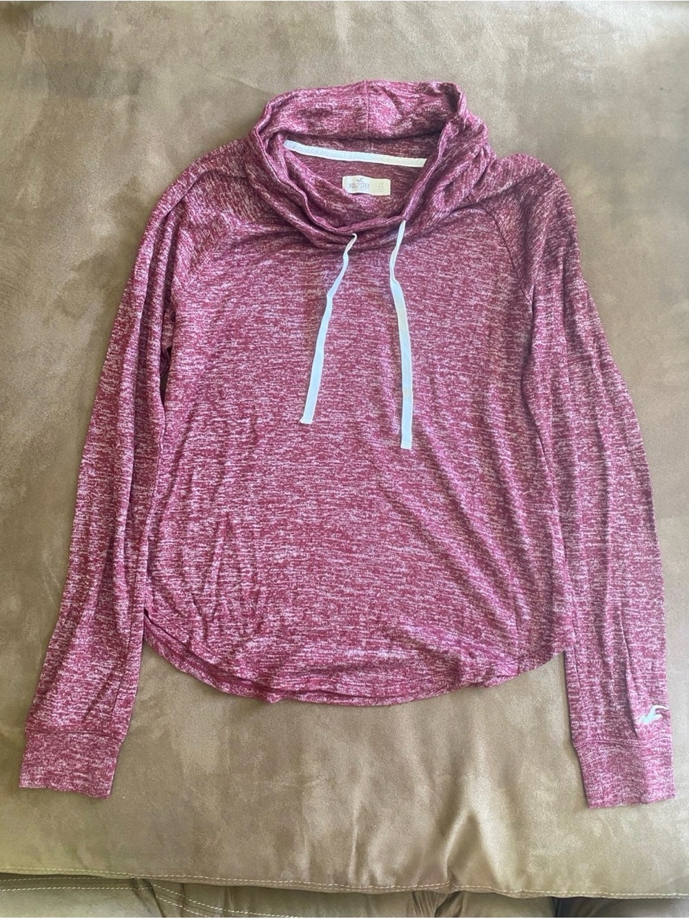Hollister Marled Red Cowl Neck Pullover with White Drawstrings